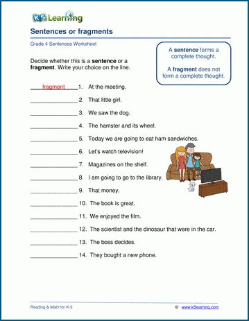 sentence or fragment worksheet 4th grade
